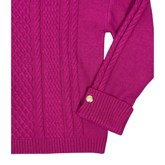 Talbots Cable Knit Button Cuff Sweater Vivid Berry Large Classy Sophisticated - Picture 6 of 9